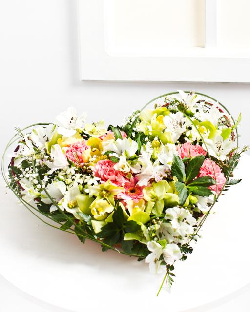 Heart-Shaped Flower Arrangement in Bright Colours