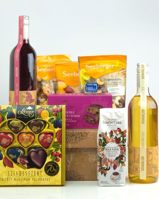 Luxurious gift box with syrups and snacks