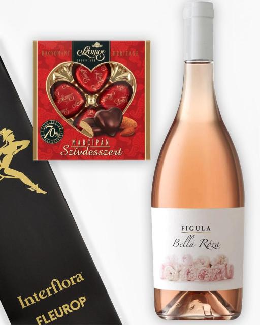 Gift bag with Figula Rosé and Szamos chocolate marzipan hearts