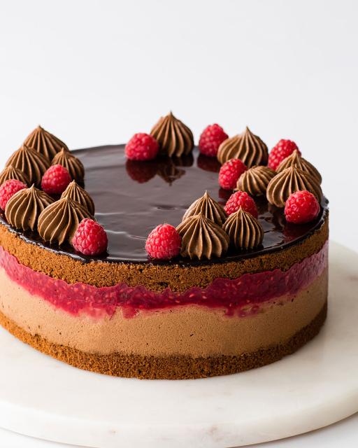 Raspberry Belgian chocolate mousse cake
