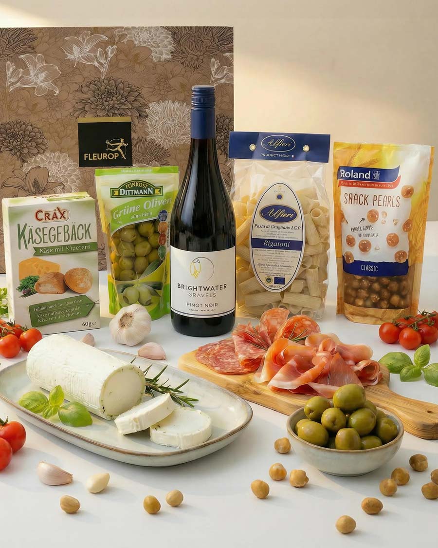 Luxurious gourmet box with Brightwater Pinot Noir