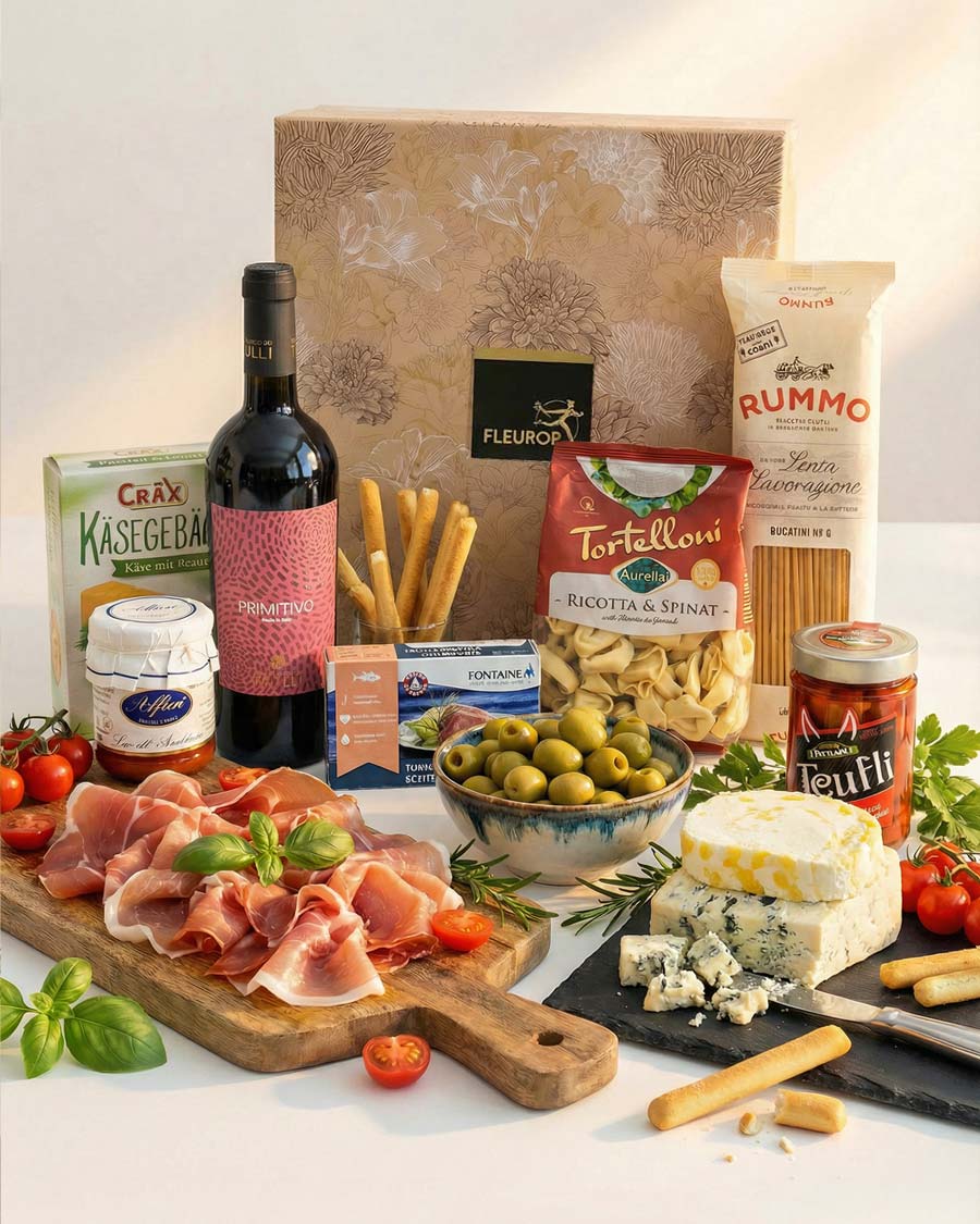 Luxurious gourmet box with Primitivo di Mandria