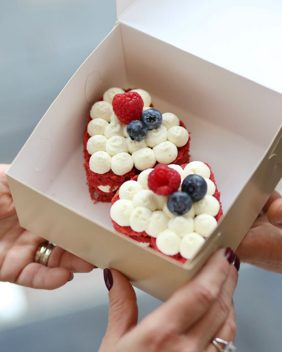 Heart-shaped red velvet cake
