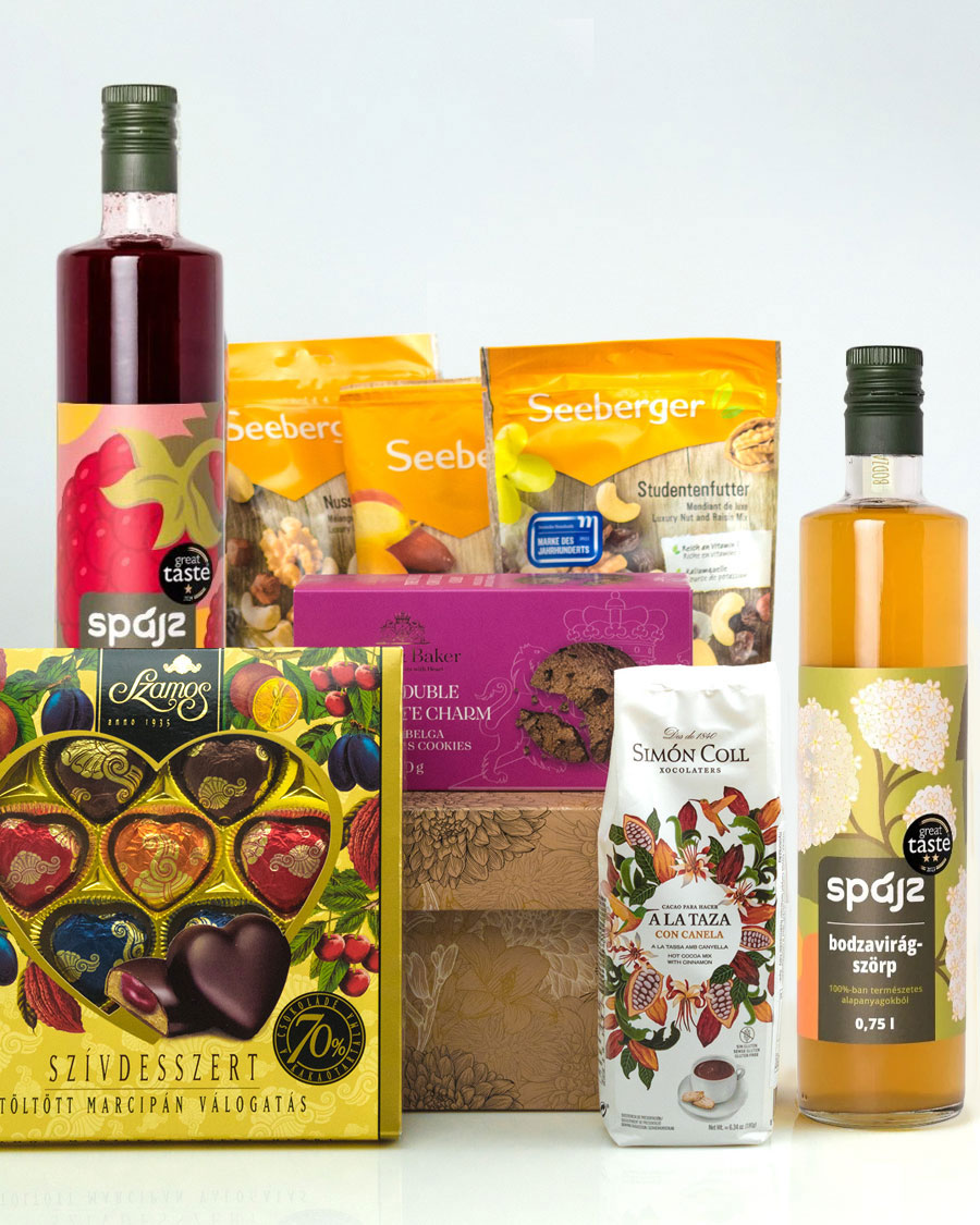 Luxus ajándékdoboz szörppel és magvakkal