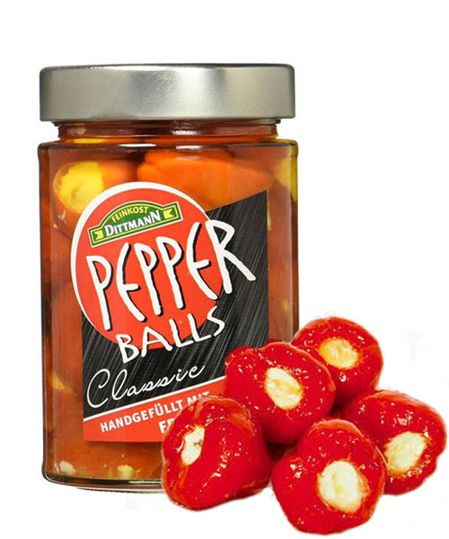 Dittmann mini spicy-sweet peppers filled with fresh cheese. 290 g