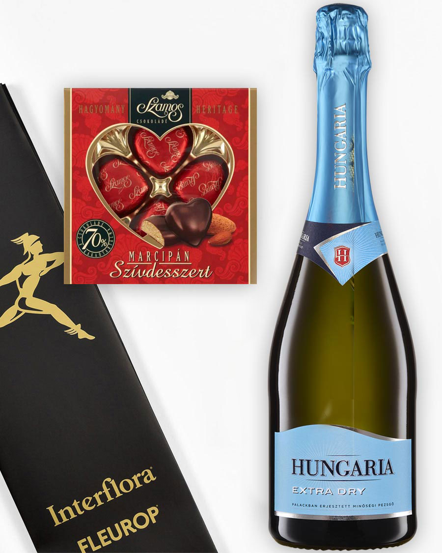 Hungária Extra Dry pezsgő és Szamos Marcipán Szívdesszert